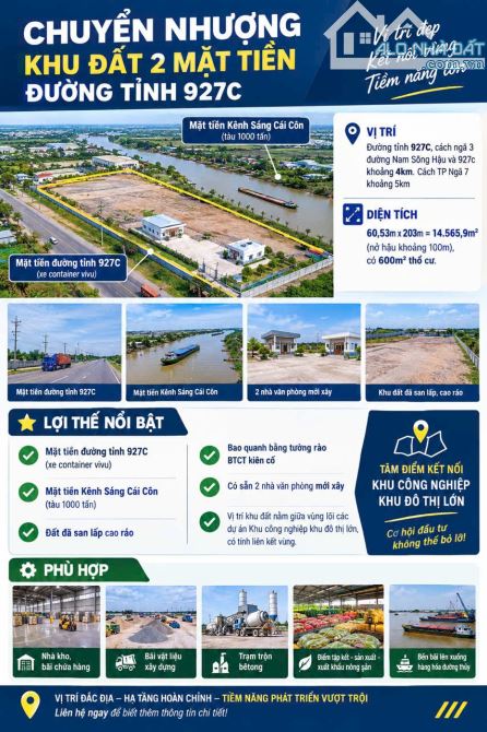 Cho thuê hoặc bán 14.565,9m² Mặt tiền sông & Lộ cont MT927C Cần Thơ