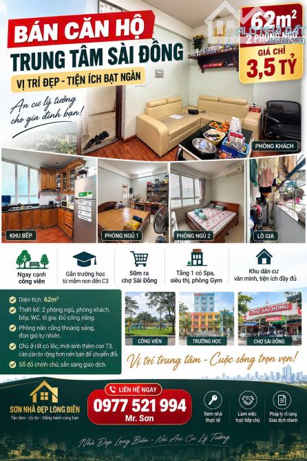 🔥 BÁN CĂN HỘ 62M² FULL NỘI THẤT TRUNG TÂM SÀI ĐỒNG GIÁ 3,5 TỶ