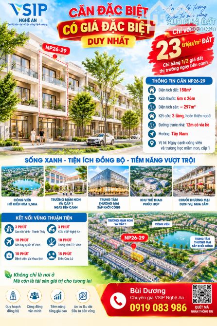 bán căn np26-29 vsip nghệ an – 158m², sàn ~297m², đường 12m