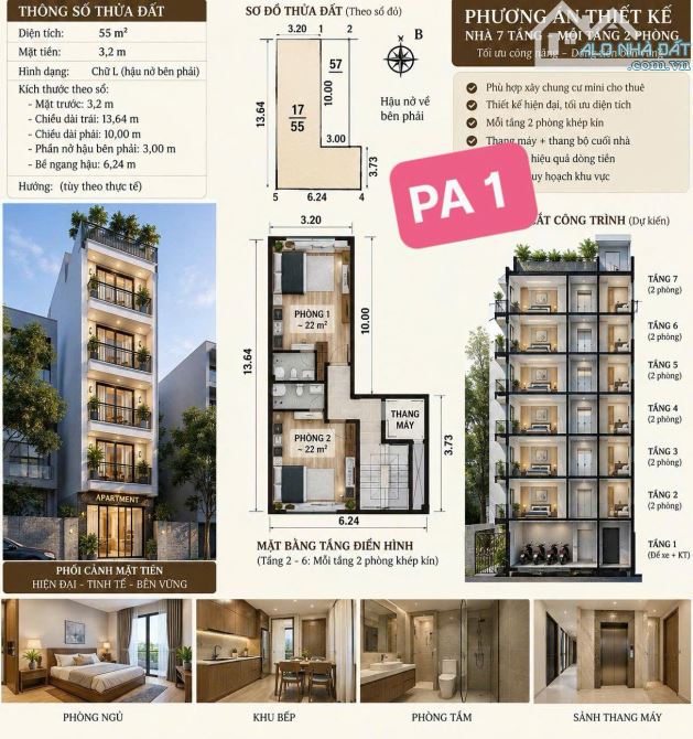 Bán đất phù hợp xây 7 tầng 11P CCMN_6.8 tỷ 55m2 ô tô tránh Đông Ngạc_LN 500tr/năm