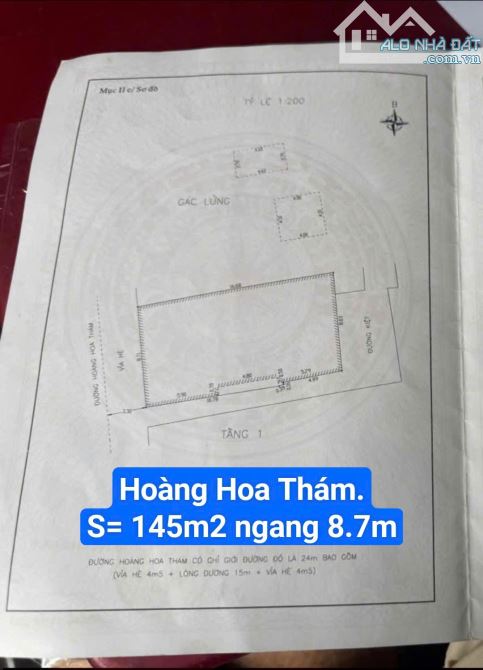 Hai mặt tiền Đường 10m5 Hoàng Hoa Thám. S= 145m2 ngang 8.7m Giá: 27 tỷ