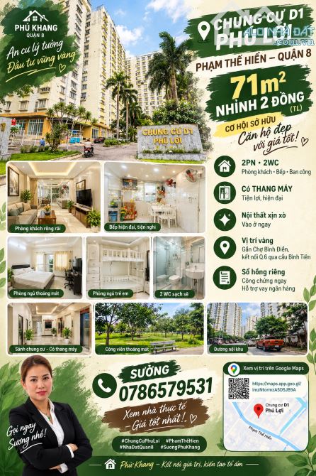 CHUNG CƯ D1 PHÚ LỢI – PHẠM THẾ HIỂN – 71M² – NHỈNH 2 ĐỒNG(TL) 🔥