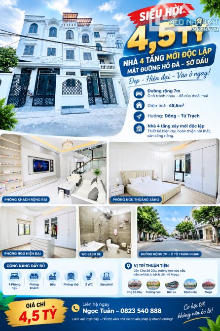 Bán nhà 4 tầng 48m2 đường 7m trung tâm Sở Dầu, Hồng Bàng chỉ 4,x tỷ