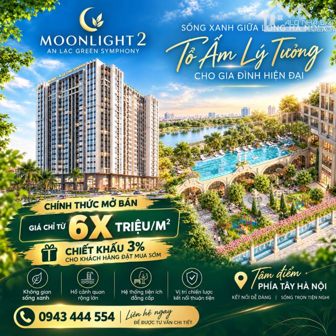 Chỉ 4,1 tỷ sở hữu căn 2PN 2WC 67m2 view bể bơi tại Moonlight 2 - KĐT An Lạc Green Symphony