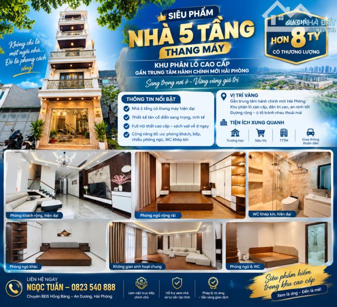 Bán Nhà 5 Tầng Thang Máy, Full Nội Thất Cao Cấp Gần Trung Tâm Hành Chính Mới Hải Phòng – H