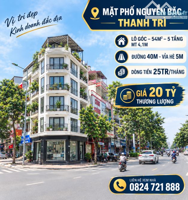 **MẶT PHỐ NGUYỄN BẶC – THANH TRÌ – LÔ GÓC – ĐƯỜNG 40M – 54M² x 5 TẦNG – DÒNG TIỀN 25TR/THÁ