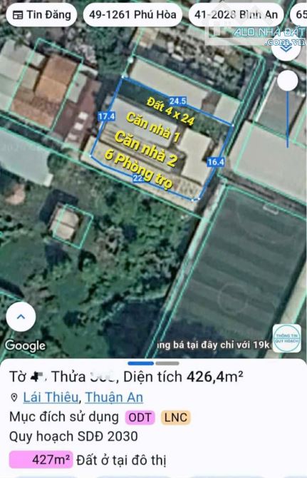 Bán nhanh , GIẢM 50% , 426m2 , ngang 17m , Nguyễn Trãi , Thuận An , Gần Bệnh Viện Becamex