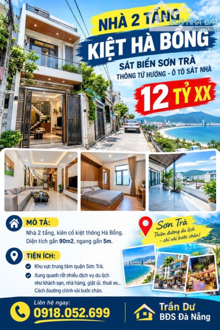 NHÀ 2 TẦNG KIỆT HÀ BỔNG – GẦN 90 M2 SÁT BIỂN SƠN TRÀ – Ô TÔ SÁT NHÀ – 12 TỶ 900
