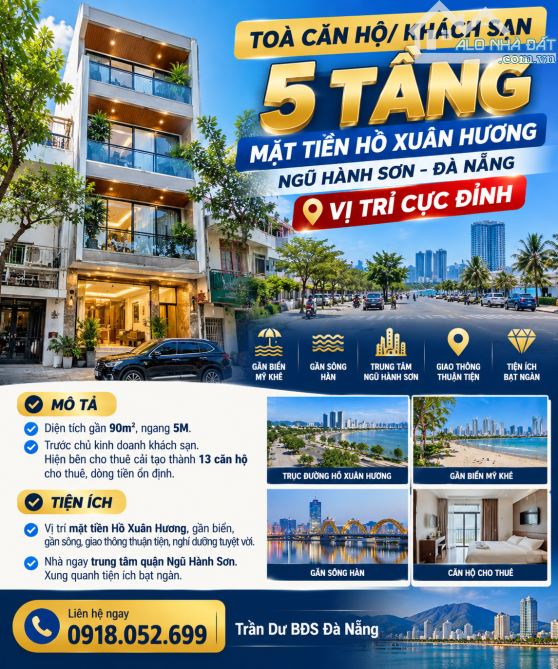 TÒA CĂN HỘ 5 TẦNG MẶT TIỀN HỒ XUÂN HƯƠNG – NGŨ HÀNH SƠN – 13 CĂN HỘ.