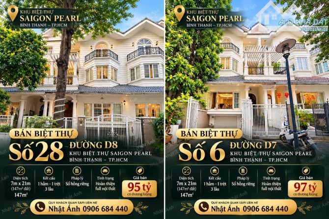 Bán Biệt Thự Khu Sài Gòn Pearl - Thạnh Mỹ Tây - 7mx21m - Hầm 4 tầng giá từ 90 tỷ