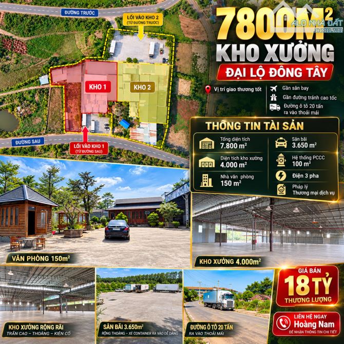 💥7800M2 KHO XƯỞNG ĐẠI LỘ ĐÔNG TÂY