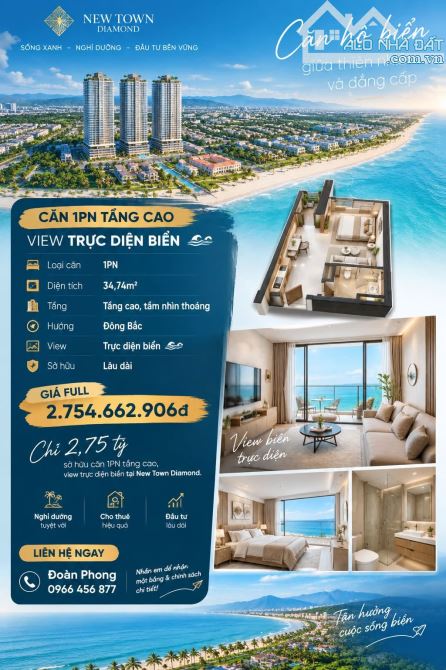 Căn Hộ 1pn view trực diện biển Đà nẵng. Sổ Lâu Dài. giá full chỉ 2.7 tỷ