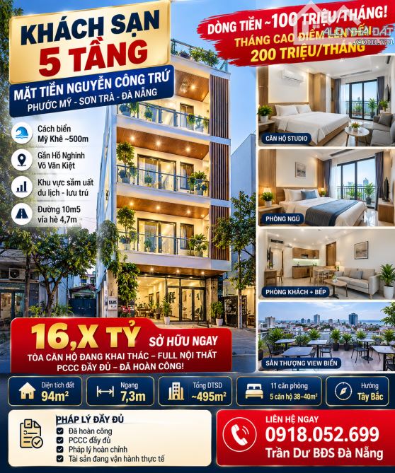 KHÁCH SẠN 5 TẦNG MẶT TIỀN NGUYỄN CÔNG TRỨ – SƠN TRÀ - GIÁ 16,X TỶ