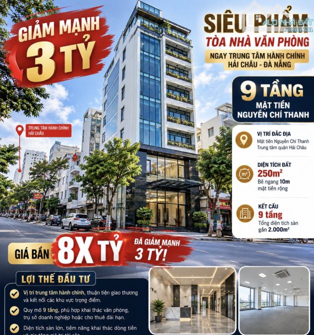 GIẢM MẠNH 3 TỶ – SIÊU PHẨM TÒA NHÀ VĂN PHÒNG 9 TẦNG NGAY TRUNG CHÍNH HẢI CHÂU – ĐÀ NẴNG.
