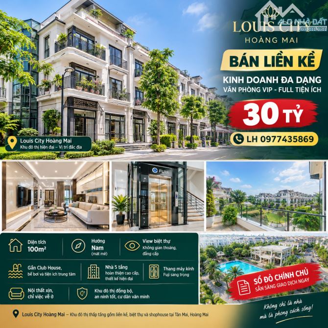 CẦN BÁN BIỆT THỰ LOUIS CITY HOÀNG MAI, 100M2 THANG MÁY FUJI. 30 Tỷ