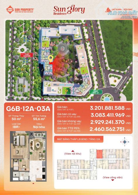 CHUNG CƯ SUN GLORY CĂN - 1BR+ TẦNG ĐẸP