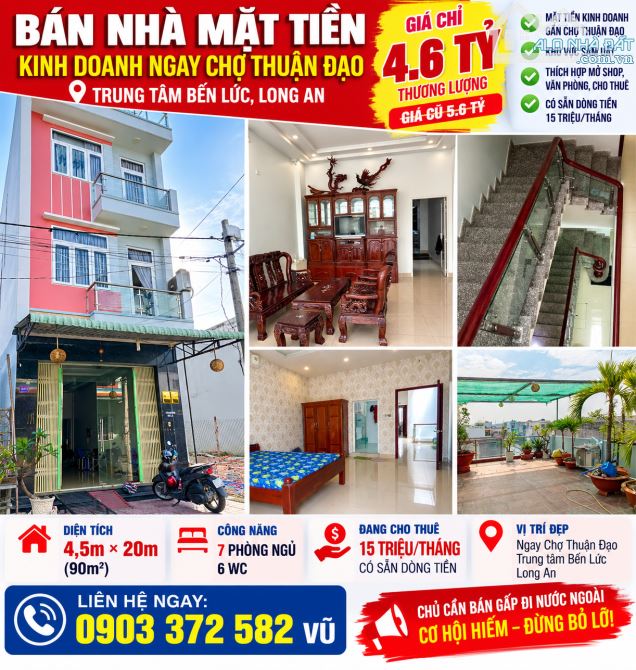 🔥 BÁN NHÀ MẶT TIỀN KINH DOANH TRUNG TÂM BẾN LỨC – GIẢM NGAY 1 TỶ!