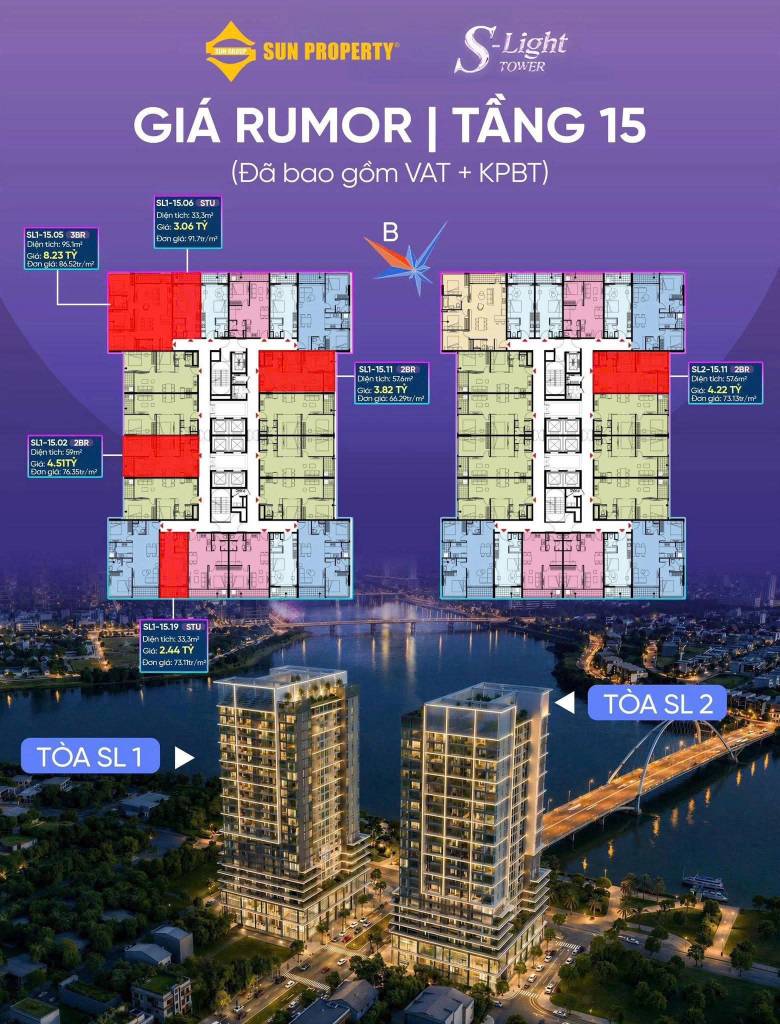 BÁN CĂN HỘ TÒA THÁP ĐÔI S-LIGHT HÒA XUÂN, KHỞI ĐẦU CHẤT SỐNG THƯỢNG LƯU BÊN DÒNG SÔNG HÀN