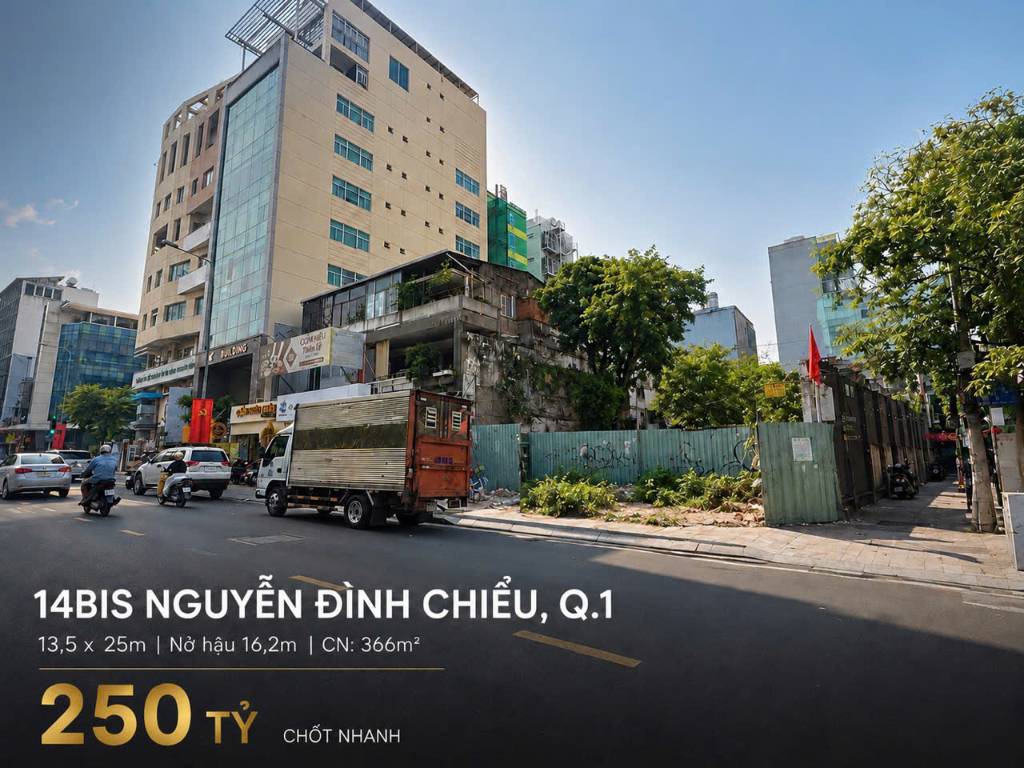Bán quỹ đất lớn 14Bis Nguyễn Đình Chiểu Quận 1, dt 366m2, giá 250 tỷ