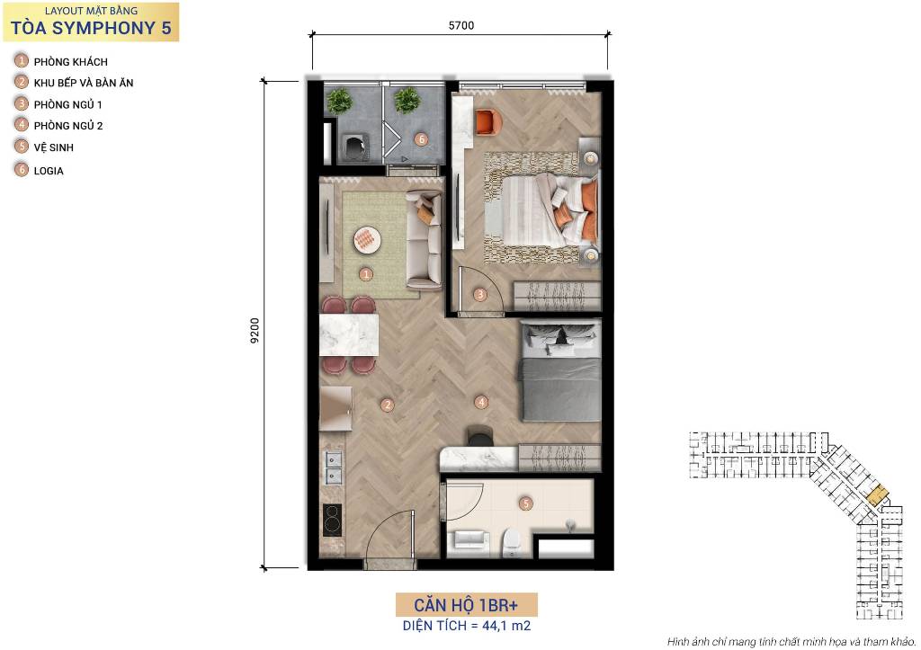 Bán căn hộ Symphony 5, Sơn Trà, dt 67m2, căn 2PN1WC, sổ sẵn, giá tốt chỉ 85tr/m2