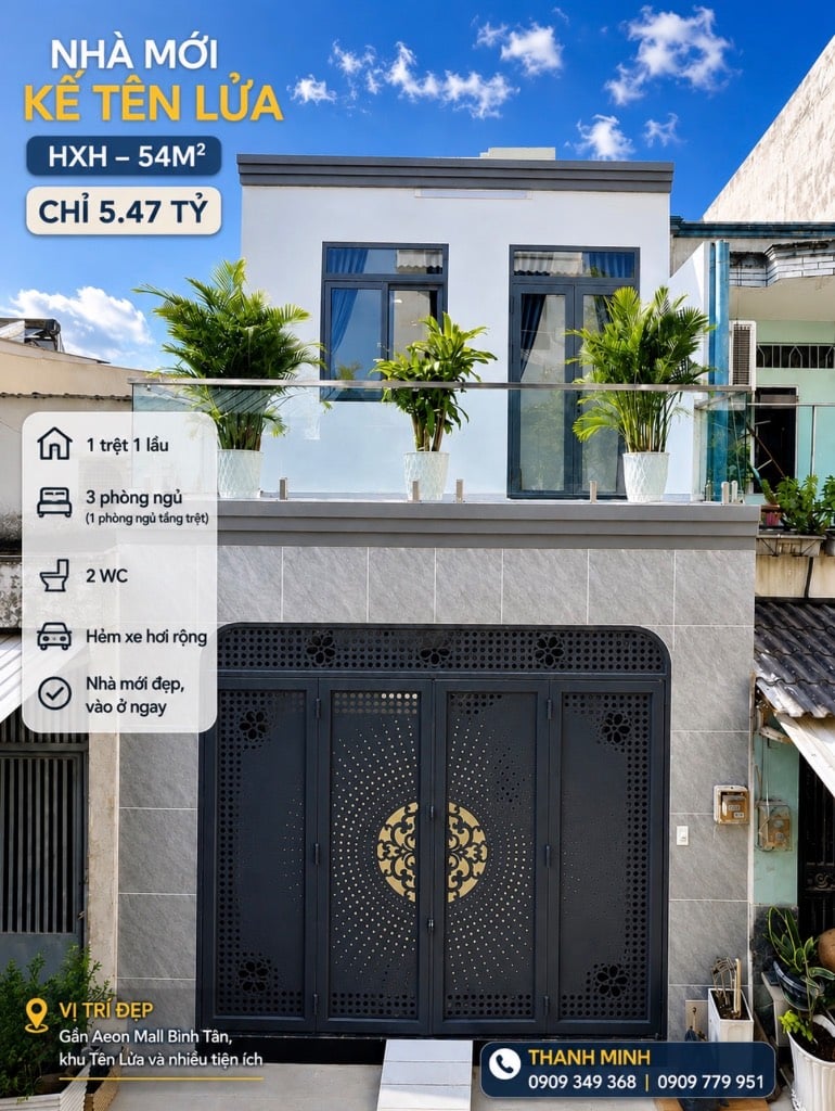 Bán nhà Bình Trị Đông Bình Tân, DT 54m² 3PN hẻm xe hơi gần KDC Tên Lửa giá 5,39 tỷ