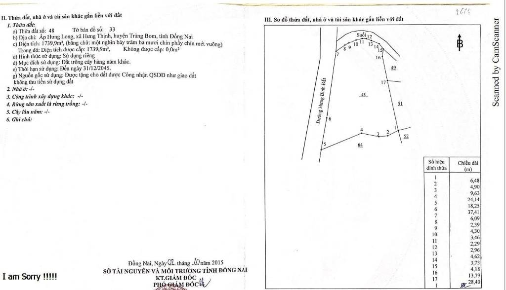 Bán đất mặt tiền Hưng Bình 1 Trảng Bom, 1739,9 m2 mặt tiền 55m, giá chỉ 1,6 triệu/m2