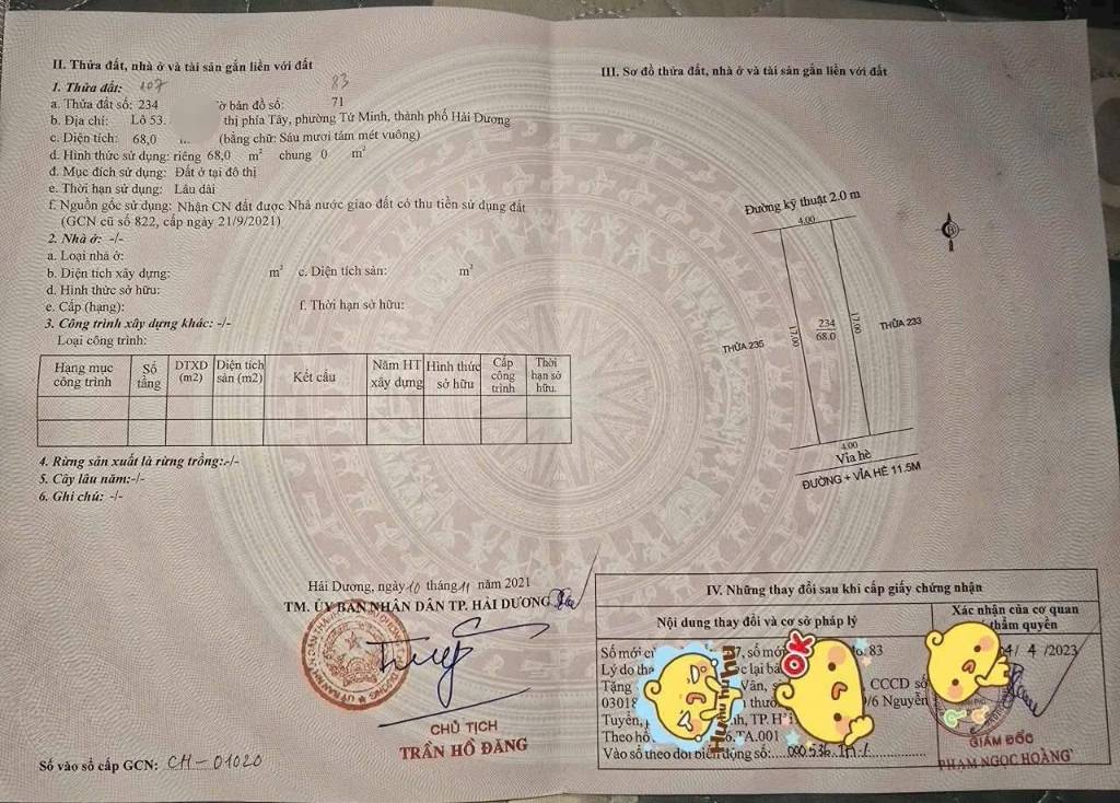 Bán lô đất LK53 KĐT Vạn Phúc, Hải Dương, 68m2 mặt tiền 4m, chỉ nhỉnh 2 tỷ cực rẻ