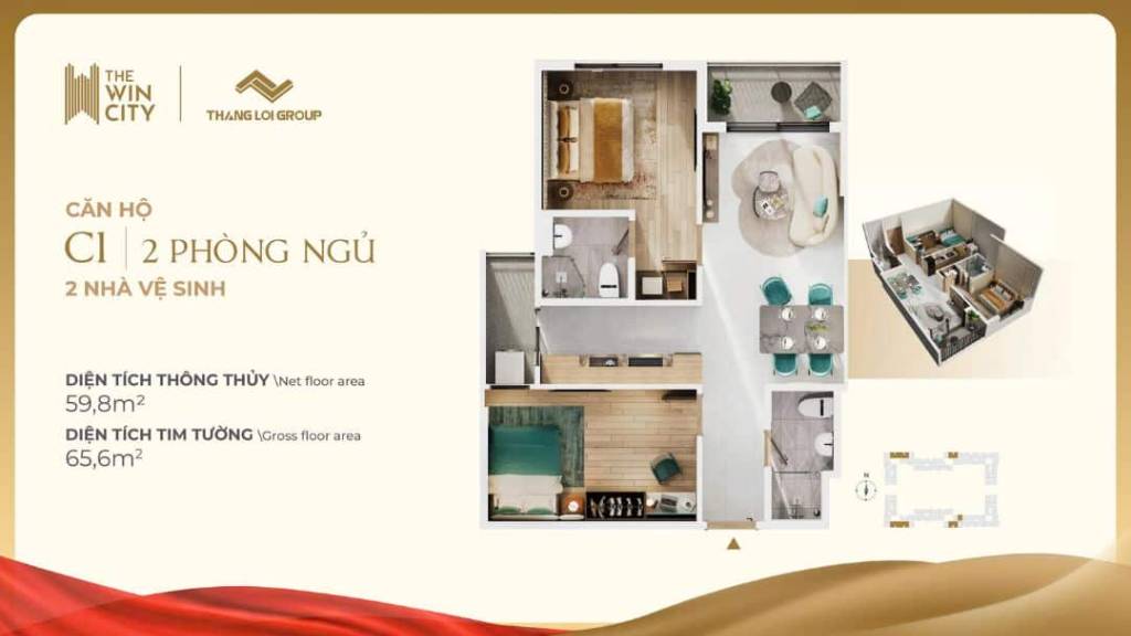BÁN CĂN HỘ 2PN THE WIN CITY, 51M2 CHỈ TỪ 160 TRIỆU SỞ HỮU, TRẢ GÓP 8 TRIỆU/THÁNG