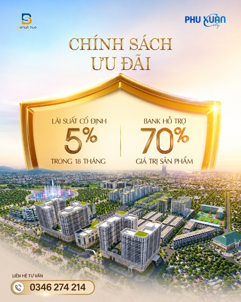 Bán căn Shophouse Phú Xuân City, hỗ trợ lãi cố định 5%/18 tháng, ngay trung tâm thành phố