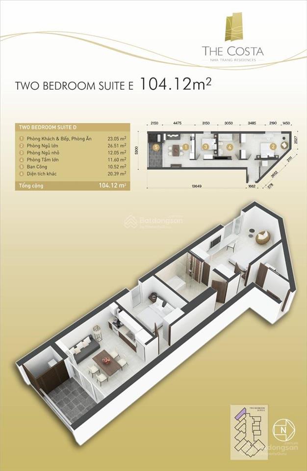 Bán căn hộ 2 phòng ngủ 90m2 (thông thuỷ) the costa nha trang giá 7.4 tỷ đồng, đầy đủ nội thất