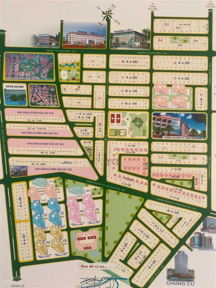 Bán đất 2mt đường cao lỗ khu đồng diều phường 4 quận 8. dt 3067,8m2 ngang 56m sổ đỏ giá 25 triệu/m2