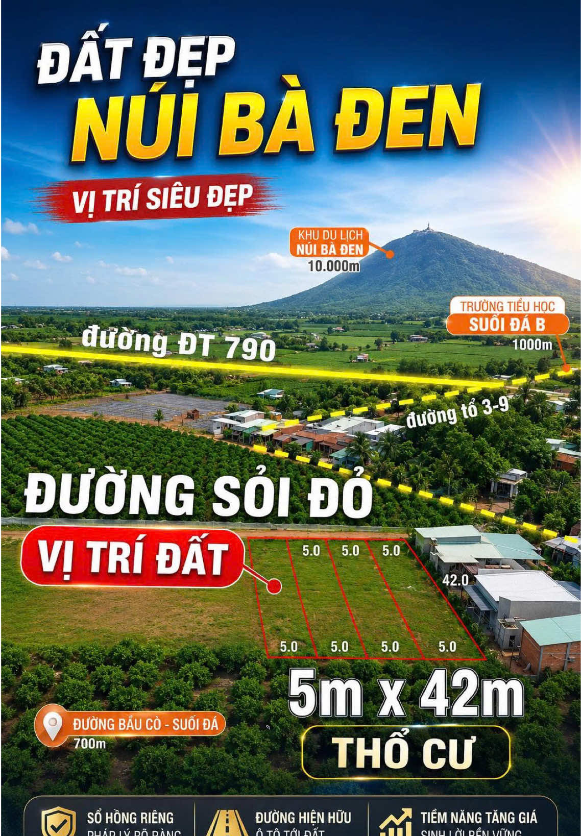 BÁN ĐẤT THỔ CƯ SUỐI ĐÁ, DƯƠNG MINH CHÂU, TÂY NINH – SỔ HỒNG RIÊNG – ĐƯỜNG THÔNG
