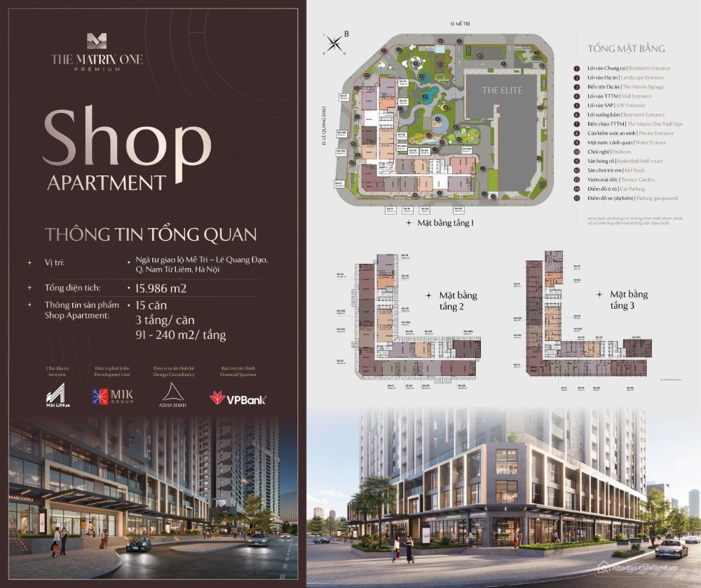 Shop khối đế 3 tầng mặt đường Lê Quang Đạo, đường Đôi Mẽ Trì dự án The Matrix