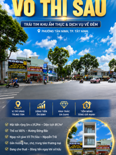 Nhà mặt tiền đường Võ Thị Sáu, phường Tân Ninh, Tây Ninh – có nguồn thu nhập ổn