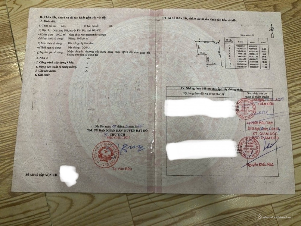 [CHÍNHCHỦ] Cần bán đất xã Láng Dài,Đất Đỏ,Bà Rịa-Vũng Tàu;1,3triệu/m2(1000m2)