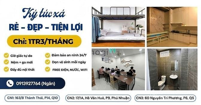 Cho thuê phòng trọ: Phòng trọ: KTX trung tâm Phú Nhuận, Q5, Q10 - CHỈ 1,3 TRIỆU/