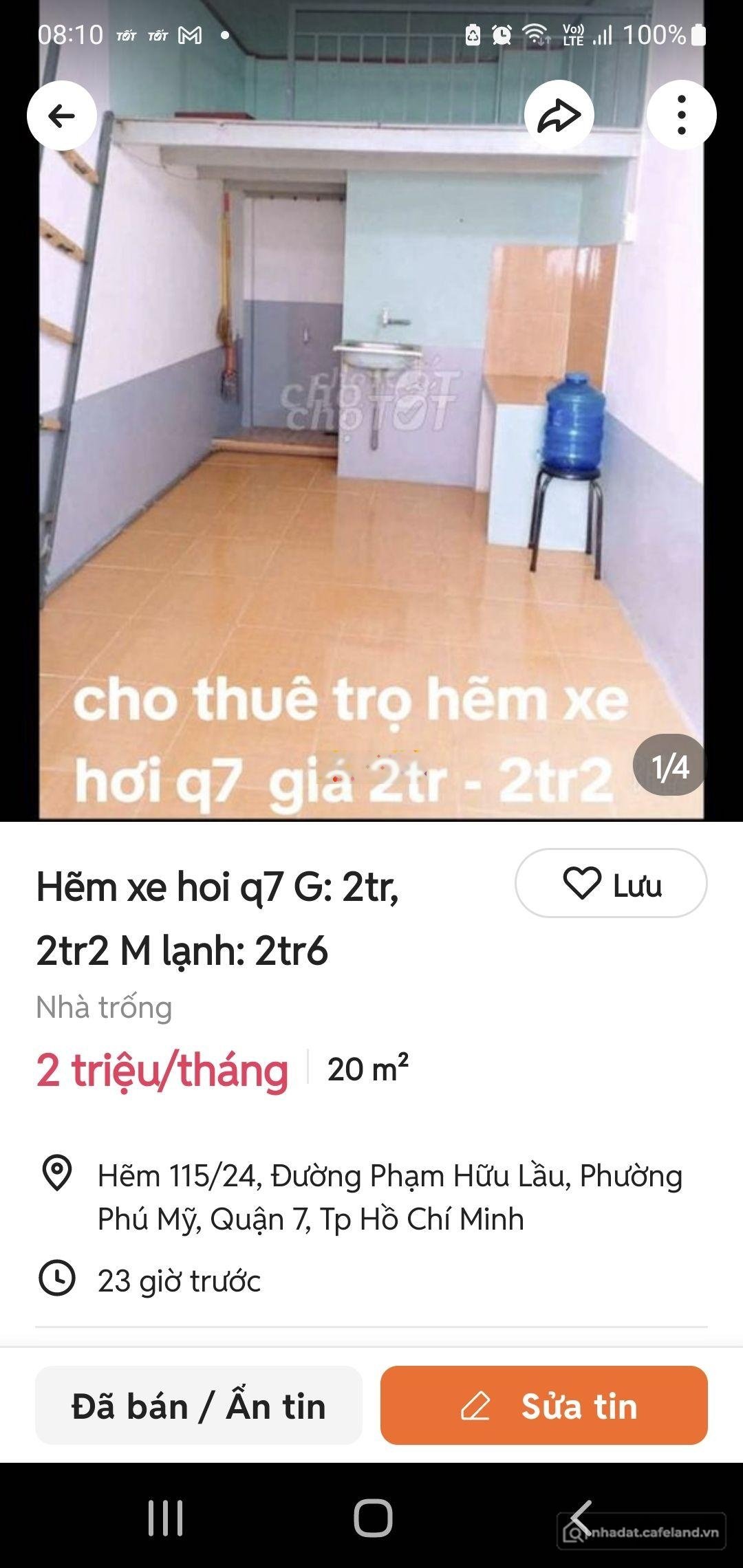 Phòng trọ: Cho thuê phòng trọ hẻm xe hơi Q7 giá 2tr ở 1 người bớt