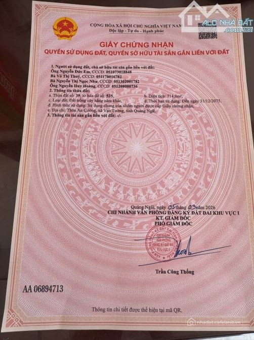 Bán đất nông, lâm nghiệp: bán gấp lô đất mặt biển Nam Cường xã Vạn Tường Quảng N