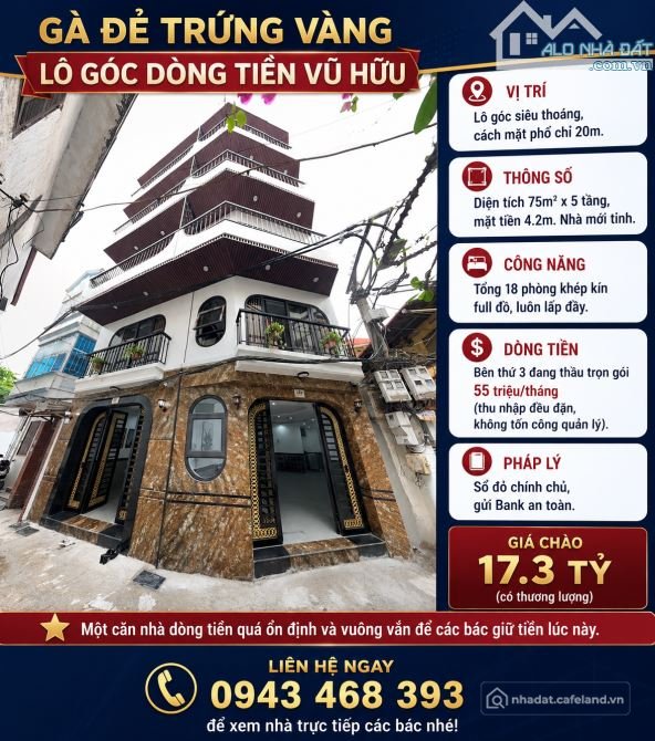 Bán căn hộ Mini, Dịch vụ: GÀ ĐẺ TRỨNG VÀNG - LÔ GÓC DÒNG TIỀN VŨ HỮU