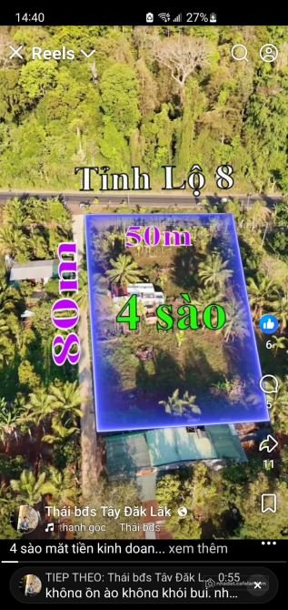 Bán đất nông, lâm nghiệp: 4 sào mặt tiền kinh doanh tỉnh lộ 8 góc 2 mặt tiền 50x