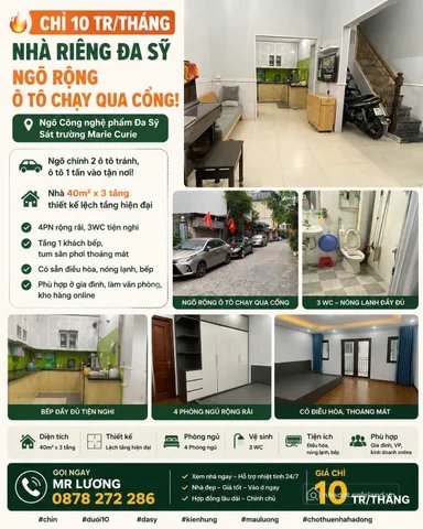 Cho thuê nhà riêng: CHO THUÊ NHÀ RIÊNG ĐA SỸ - KIẾN HƯNG 42M² X 3 TẦNG – NGÕ RỘN