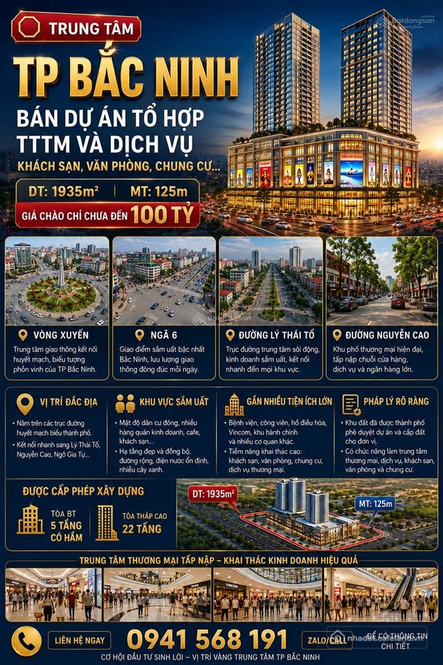 Bán kho, nhà xưởng: Bán lô đất vàng 1935m2 mt 125m giữa trung tâm tp bắc ninh vị