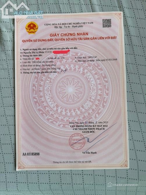 Bán đất nông, lâm nghiệp: CHÍNH CHỦ BÁN ĐẤT VƯỜN XÃ LONG TÂN, ĐỒNG NAI. DT 500M2