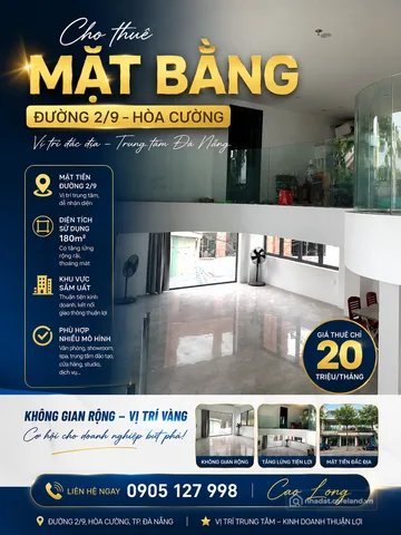 Cho thuê mặt bằng: Cho thuê mặt bằng: Cho thuê Mặt bằng kinh doanh 180m2 giá 20
