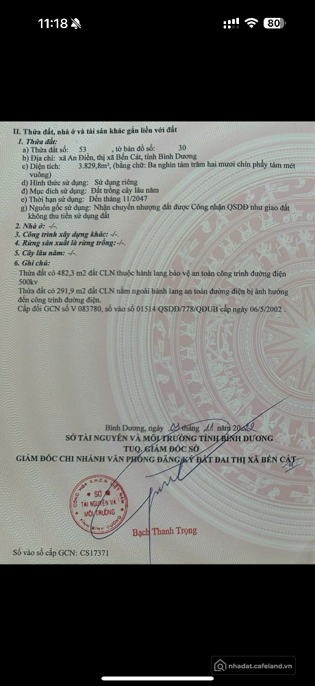 Cần bán 3829.8m2 đất tại xã An Điền, Bến Cát, Bình Dương.
