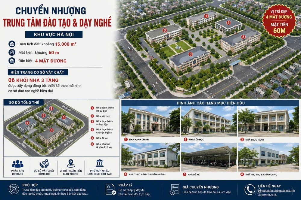BÁN TRƯỜNG NGHỀ MỸ ĐÌNH _ 15000M2_ 4 MẶT TIỀN