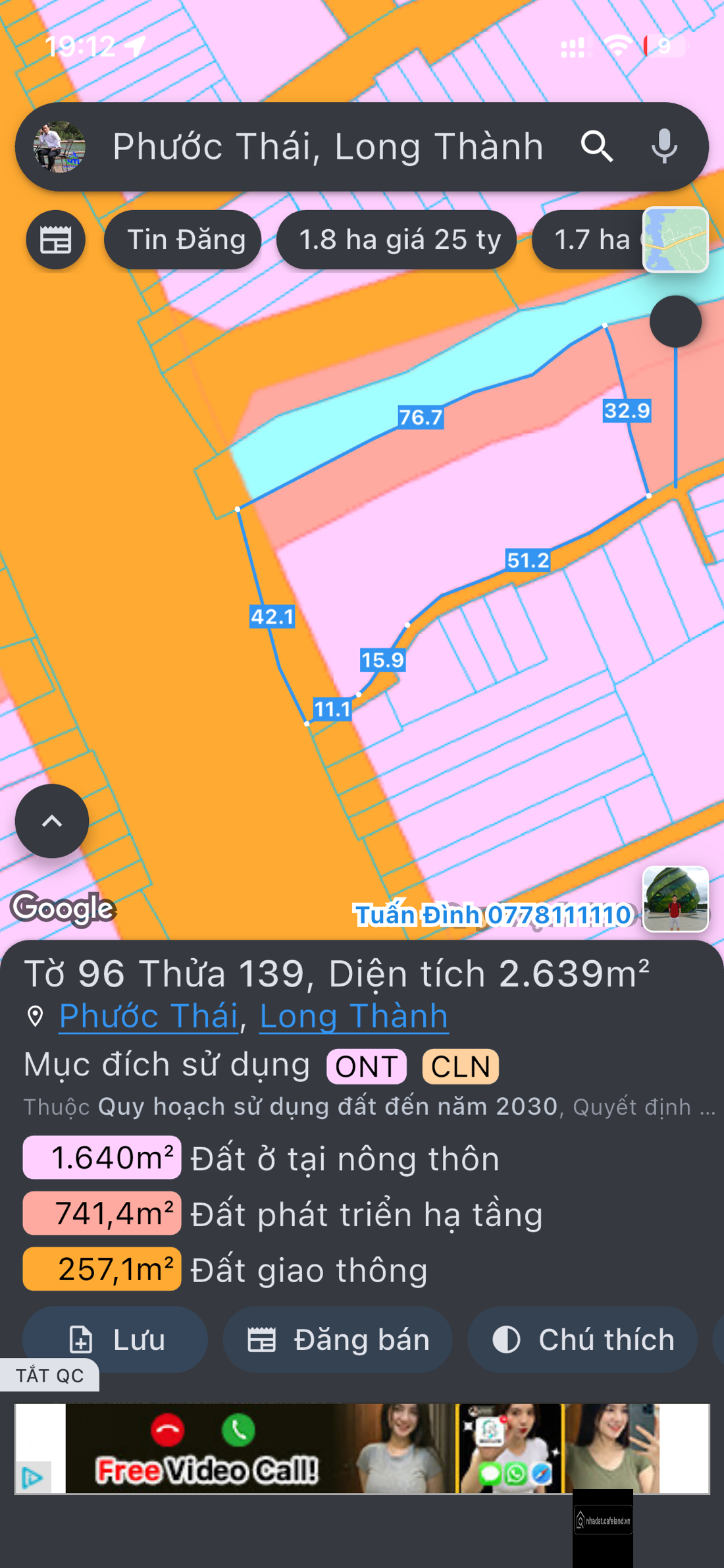 BÁN ĐẤT MẶT TIỀN QL51, PHƯỚC THÁI – LONG THÀNH Mình có mảnh 2.639m² mặt tiền Qu