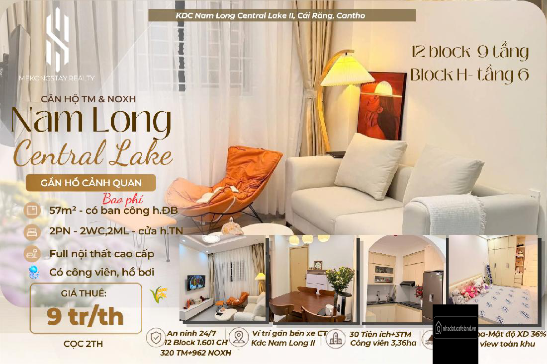 Căn hộ Nam Long II Central Lake full NTCC 2PN cho thuê dài hạn
