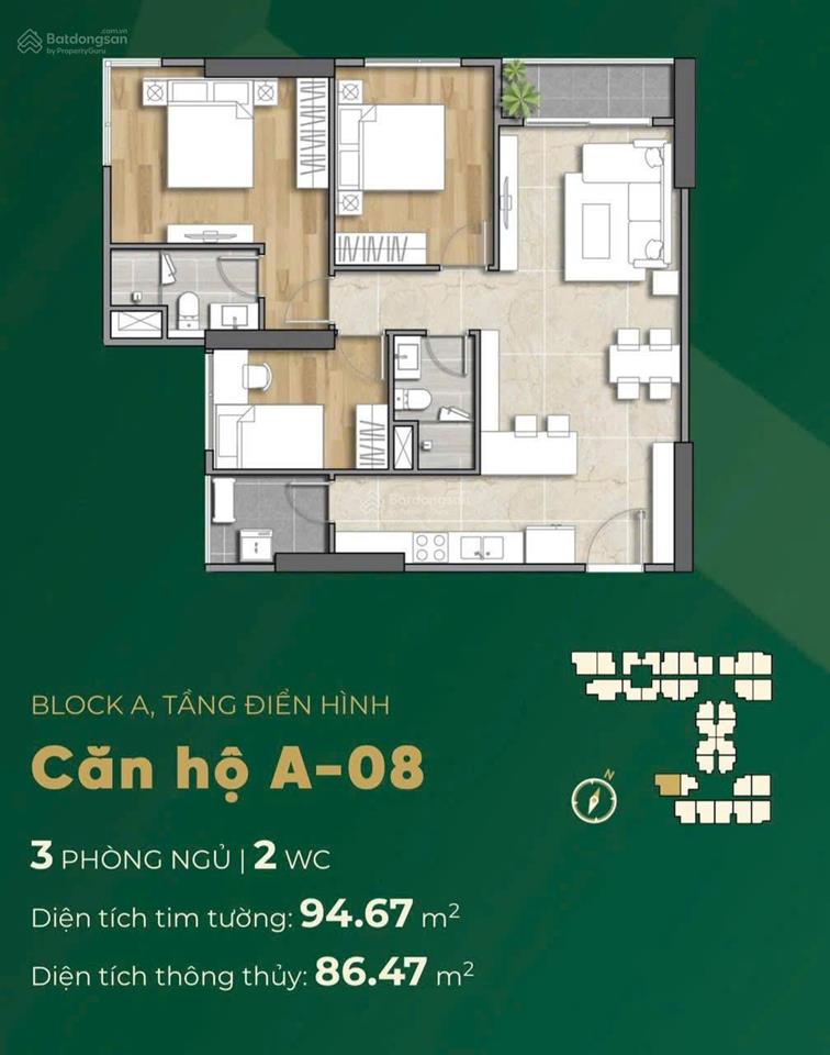 Chủ bán gấp căn hộ 3pn2wc lỗ 750tr the emerald golf view lê phong
