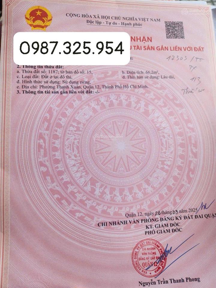 Đất giá rẻ chính chủ. shr. 1/tx52 đường 9m. giá 3,35 tỷ